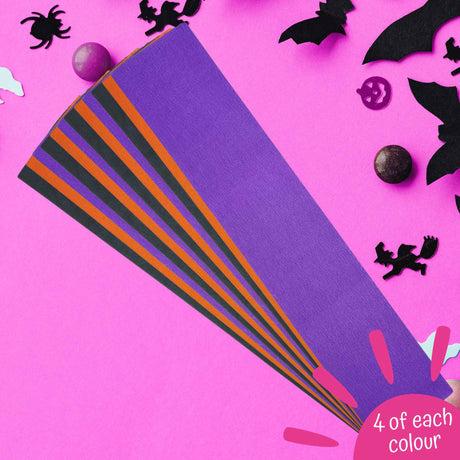 12 Halloween Crepe Paper 3m Sheets Black Orange Purple