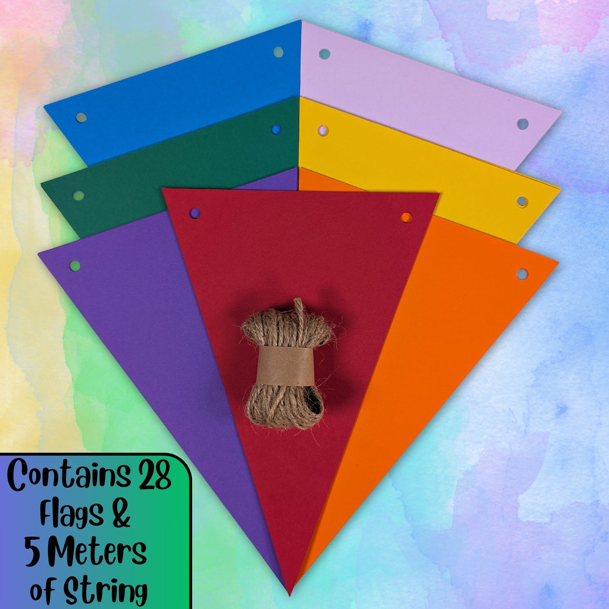 Rainbow Card Bunting – 28 Flags with 5m Jute String