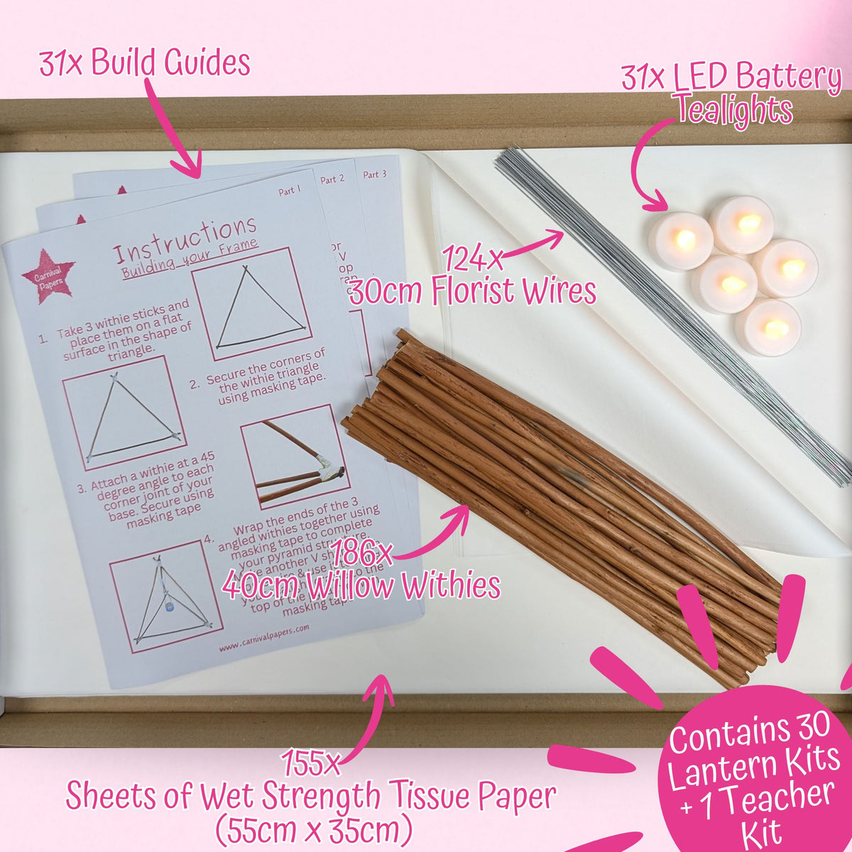 Willow Lantern Making Kit – 40 cm Willow – Packs of 5, 10 or 30