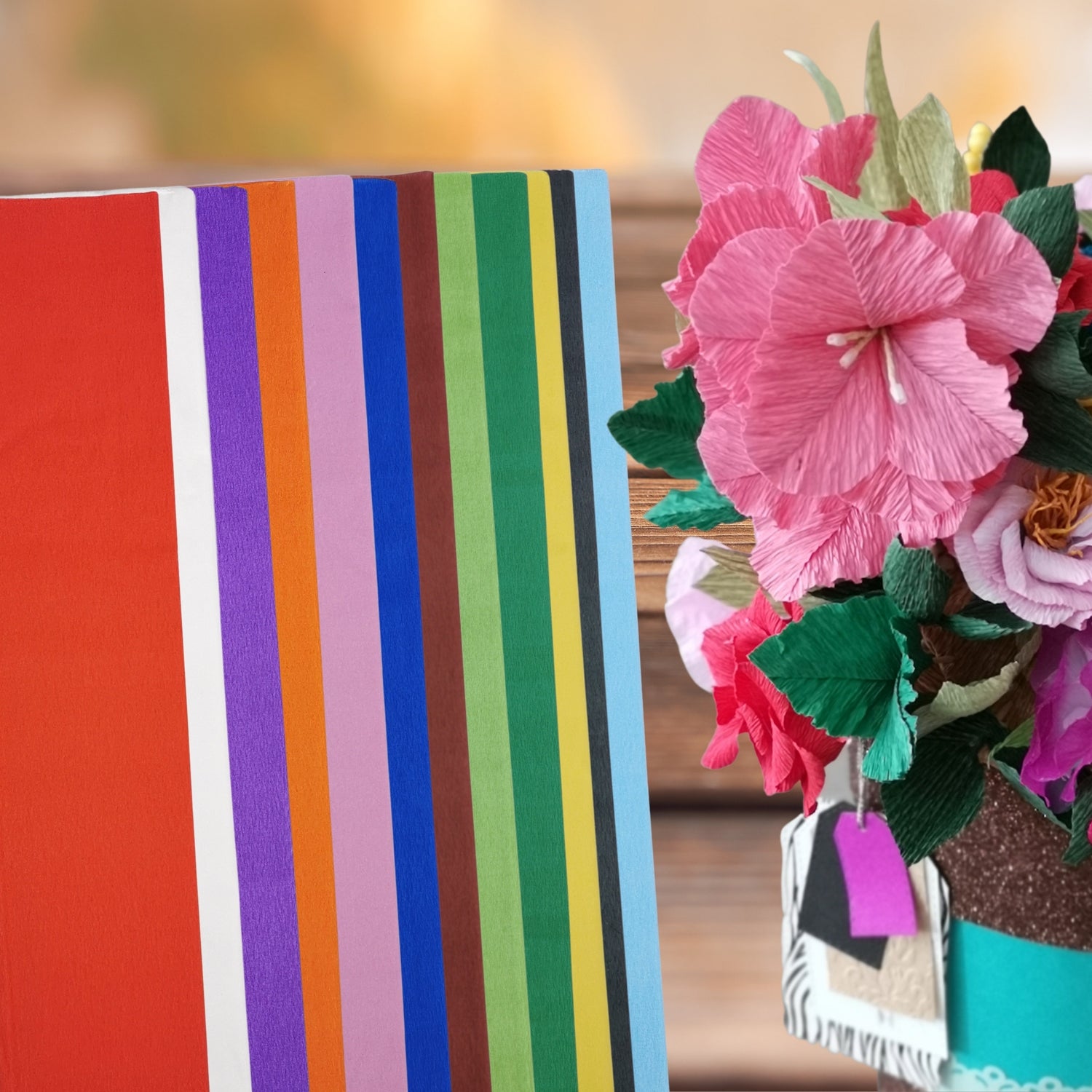 Assorted Colour Pack of Crepe Paper Sheets Large Fold 50cm x 300cm 12 Folds