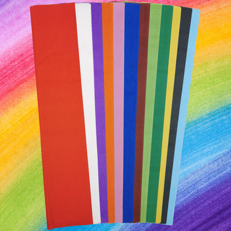 Assorted Colour Pack of Crepe Paper Sheets Large Fold 50cm x 300cm 12 Folds