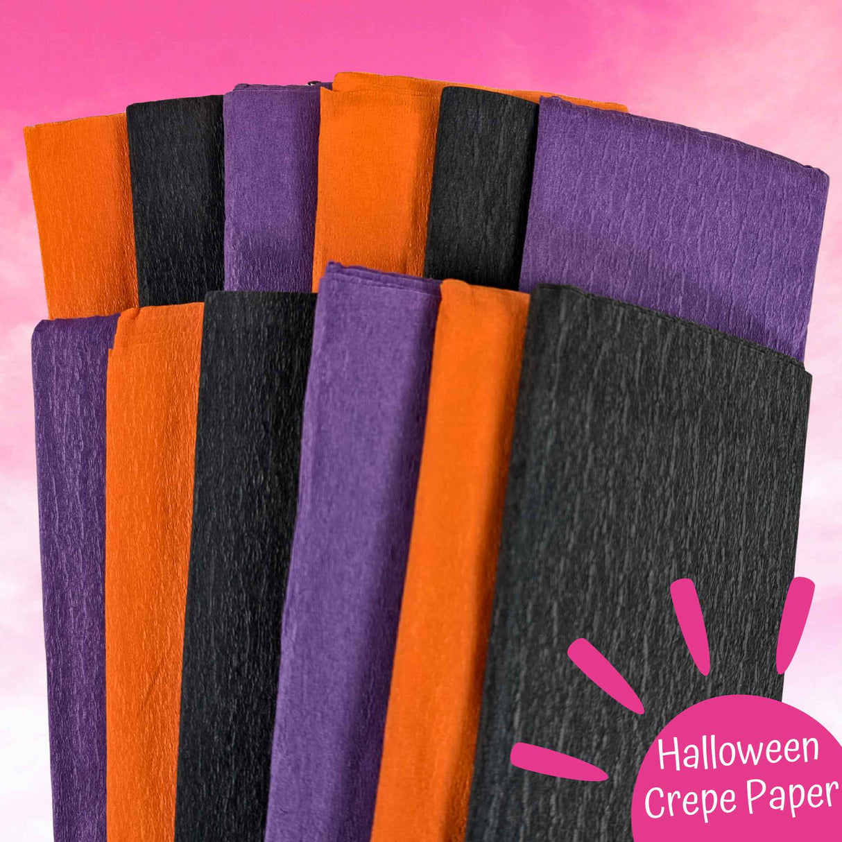 12 Halloween Crepe Paper 3m Sheets Black Orange Purple