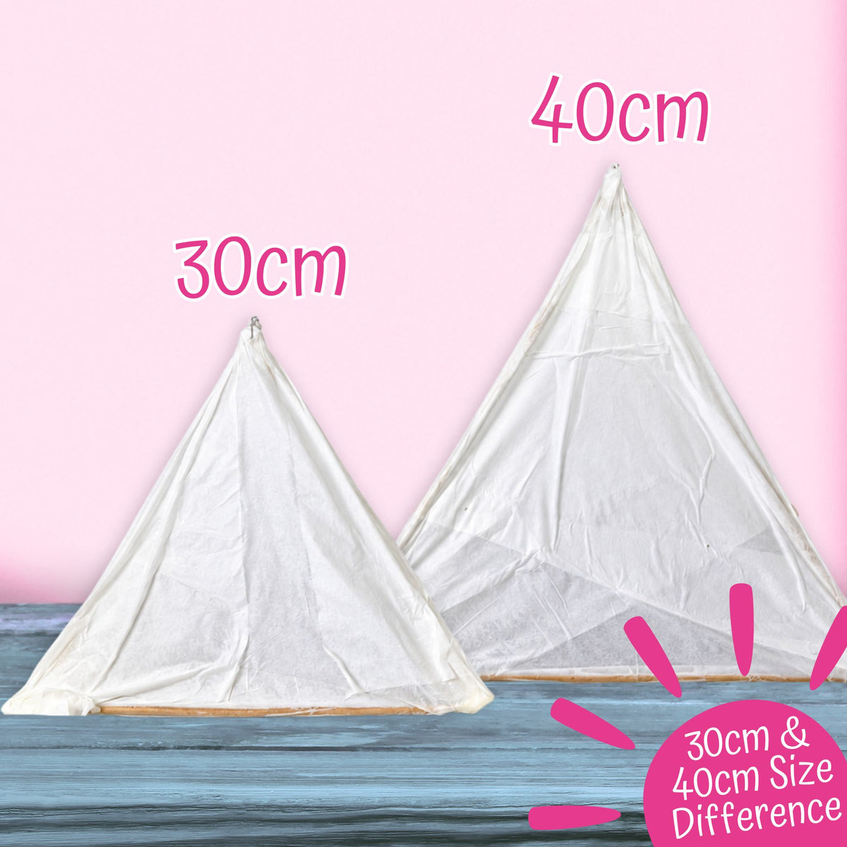 30 cm and 40 cm white willow lanterns shown side by side