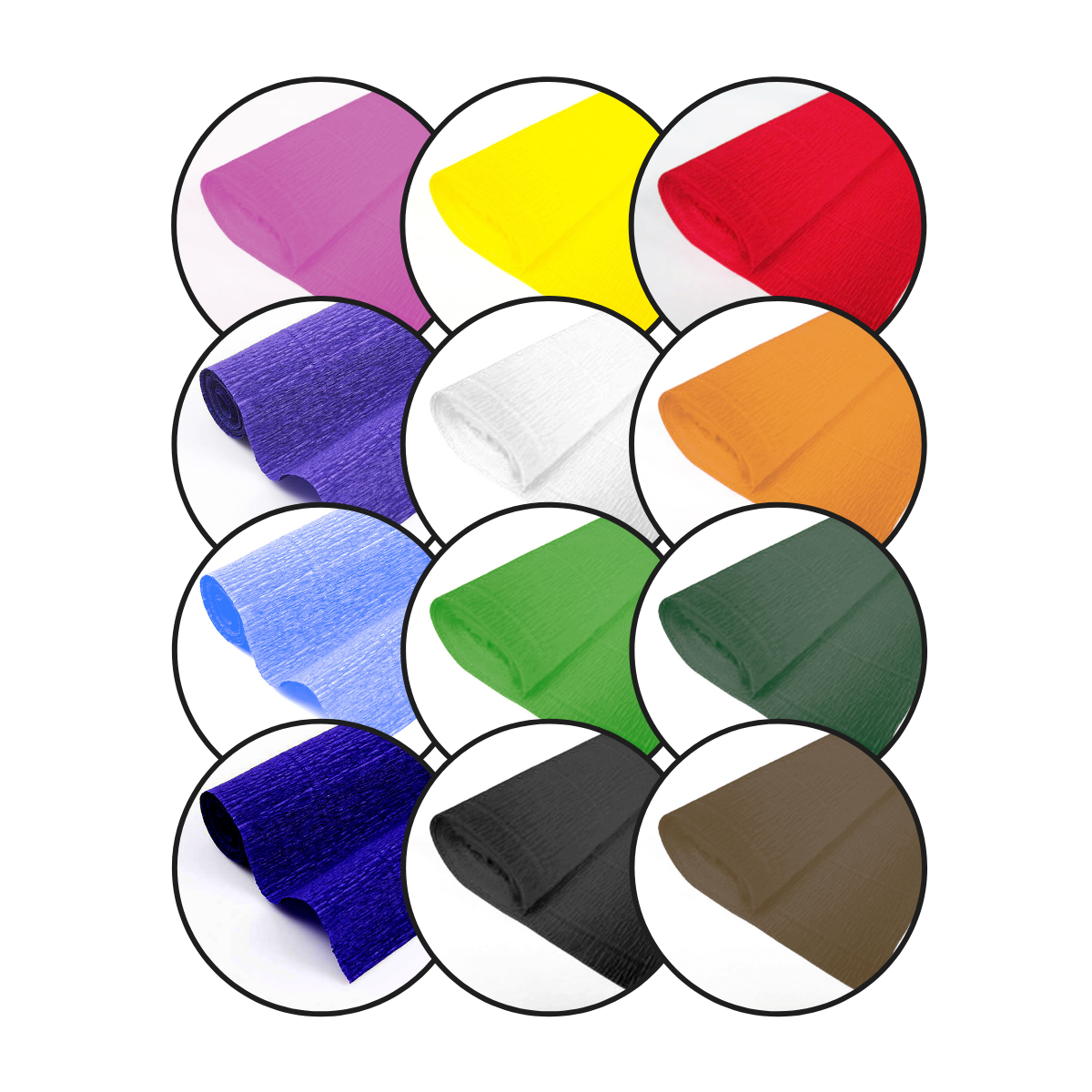 12 colourful 3m packs of crepe paper