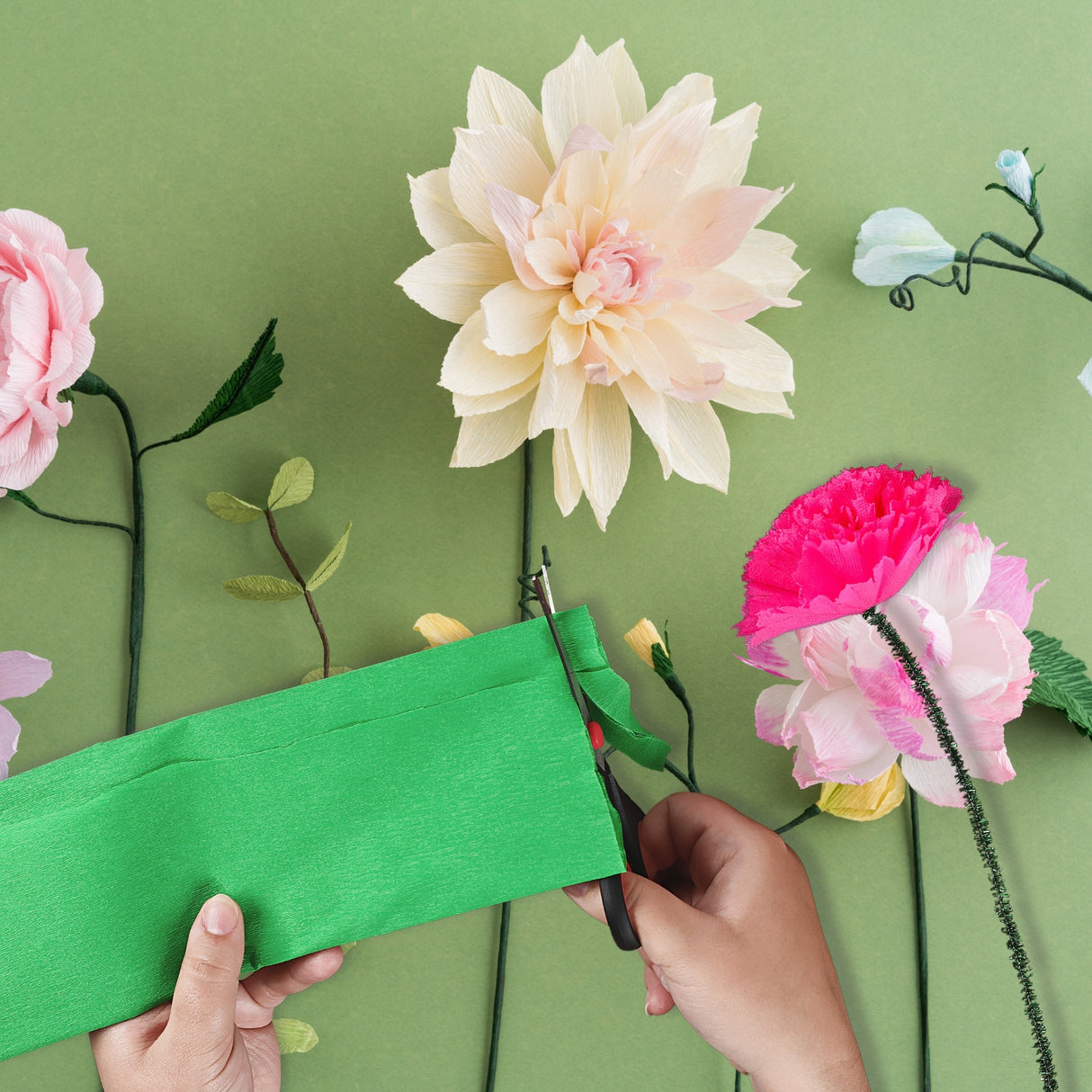 12 Easter Crepe Paper 3m Sheets Dark Green Yellow Light Green