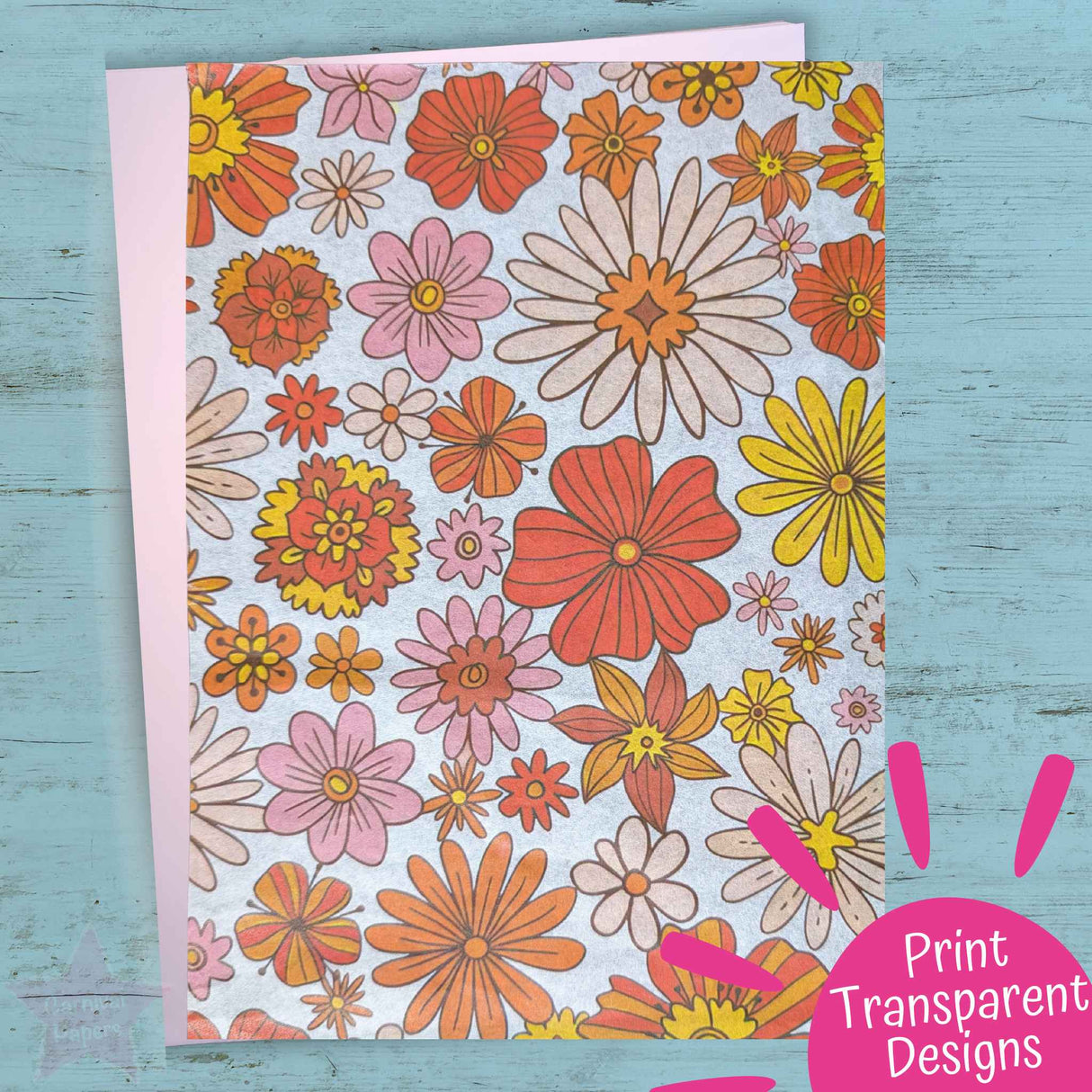 Floral patterned print on wet strength using a laser printer.