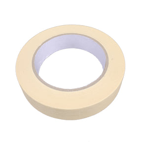 A roll of beige masking tape with a width of 25mm.
